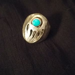 🕊❤️‍🔥🌿Signed Vintage Sterling Silver and Turquoise Bear Claw Ring Men's 11.5